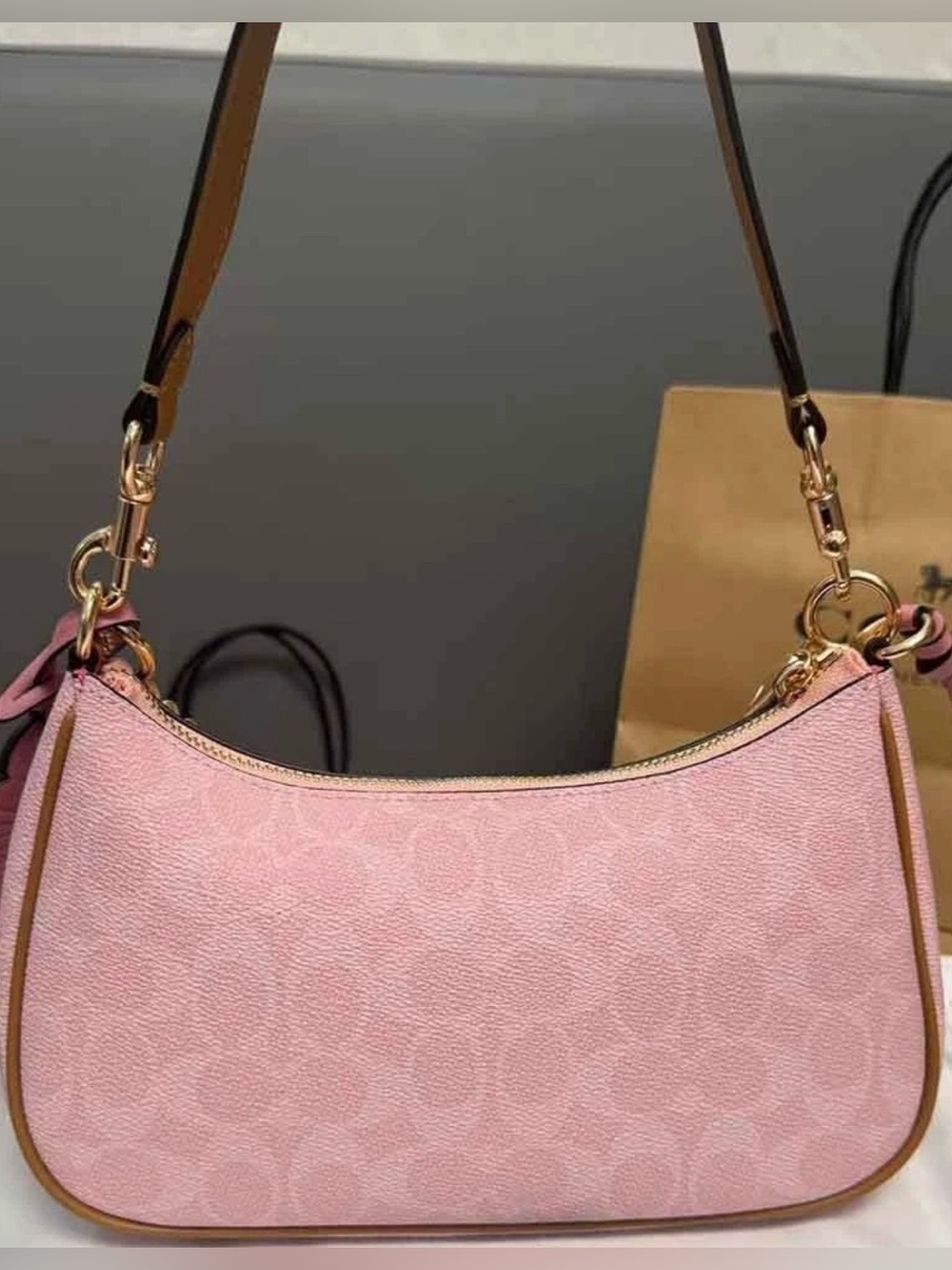 NWT Coach Teri Shoulder Bag Signature Canvas With Charms Gold/Powder Pink CEA20 - Picture 5 of 12